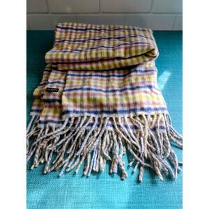 Cashmere Fall Winter Talbots Scarf Plaid Stripes Pink Yellow Blue